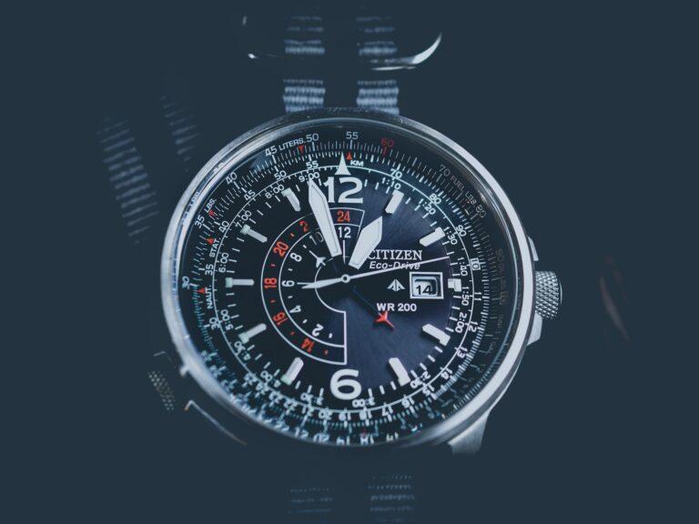 A Citizen Eco-Drive Nighthawk watch with nylon strap