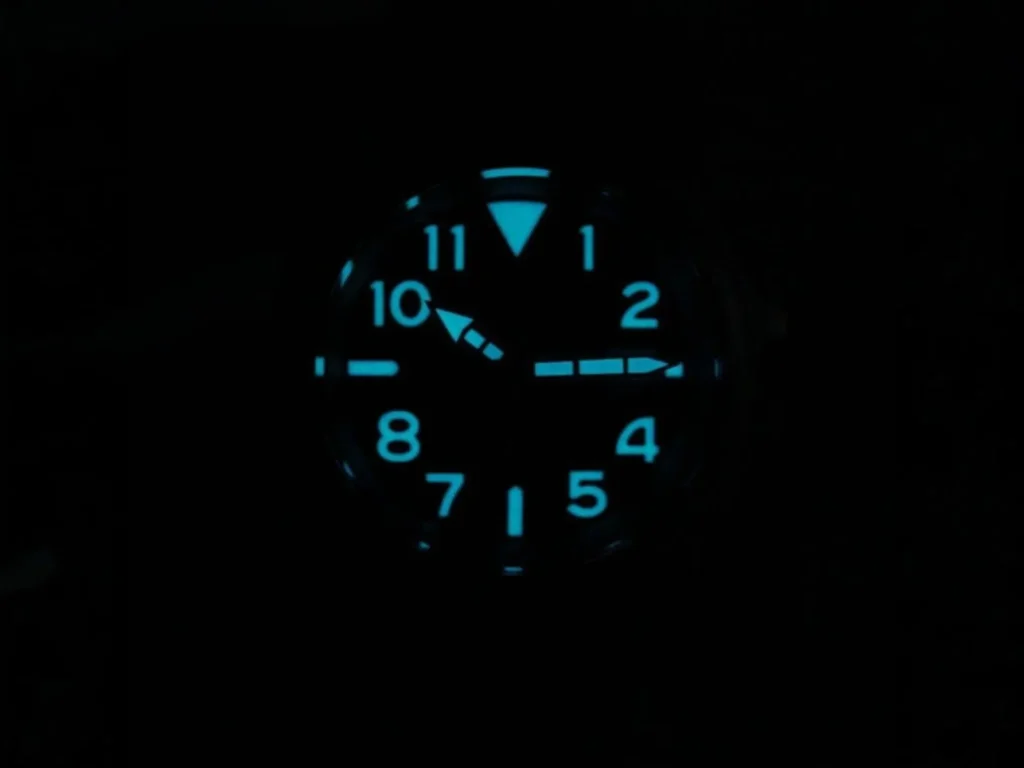 A glowing Citizen Promaster Tough BN0241-59W in the dark, displaying luminous hands and numbers.