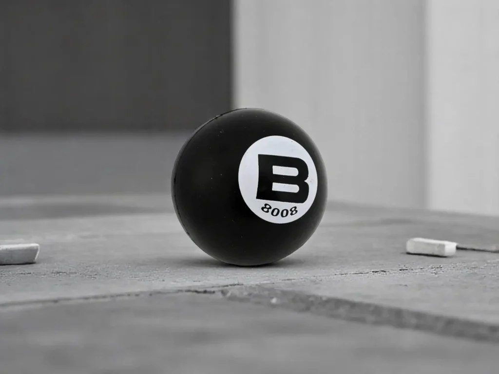 A black watch back removal ball with a white circle labeled "B 8008" is placed on a textured grey table. 
