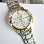 Close-up of the Fossil Dean Chronograph FS4795 on a white textured surface.